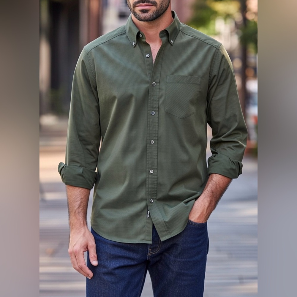 Exofficio Mens Size Large Hiking Travel Poly Blend Long Sleeve Button Down